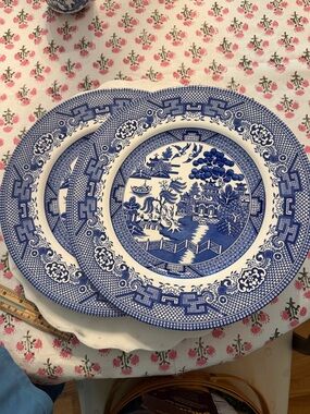 Royal Stafford Blue and White Willow-Style Porcelain Dinner Plates(2), 11”